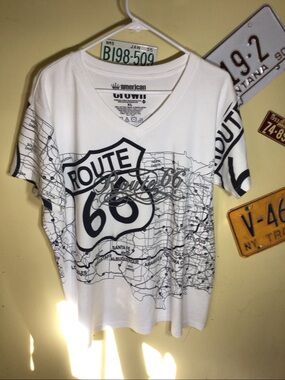 American Crown White & Black Route 66 Map V-Neck Tee